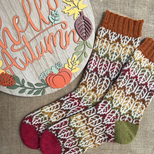 Hello Autumn Sock Knitting PATTERN - Instant Digital Download - 4 ply yarn, 2.5mm needles, up to UK Size 8