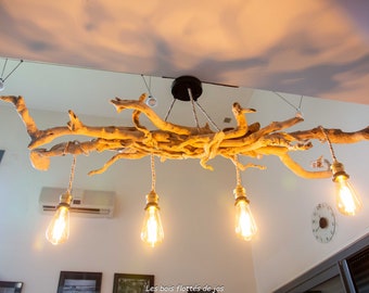 lámpara de araña de madera a la deriva, suspensión de madera, lámpara, luz de techo de madera a la deriva