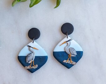 Heron Enameled Silver Plated Wire Earrings Heron Enameled Silver Plated Wire Earrings