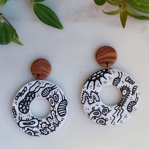 Microbe Earrings on Marbled Background | Hand Painted Minimalist Biology Clay Jewelry | Gift for Microbiologist, Teacher and Scientist