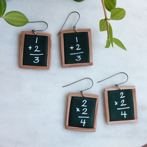 Math Earrings, Simple Equations on Vintage Chalkboard Earrings, Handmade Teacher Earrings, Hypoallergenic Titanium Clay Dangle Earrings