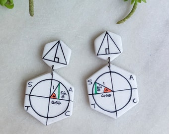 Trigonometry Earrings | Handcrafted Gift for Math Teacher, Mathematician, Women in STEM or Engineer | Nerdy Math Jewelry and Accessories