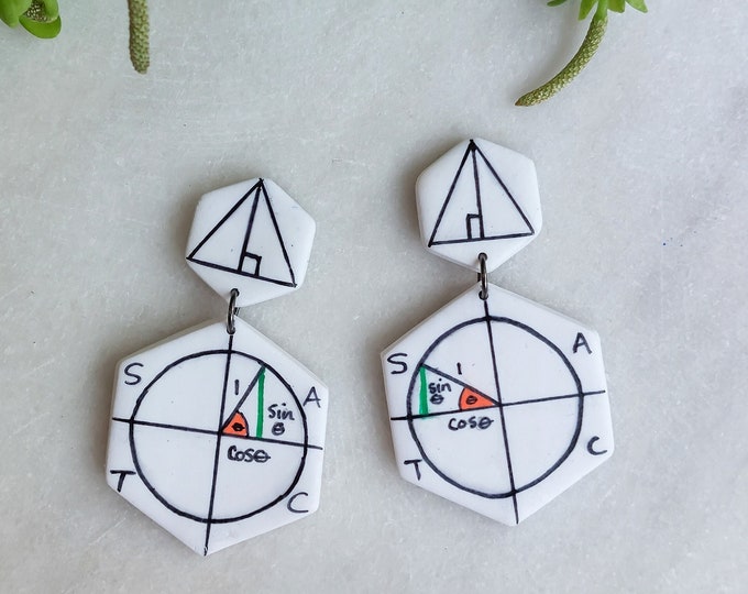 Trigonometry Earrings | Handcrafted Gift for Math Teacher, Mathematician, Women in STEM or Engineer | Nerdy Math Jewelry and Accessories
