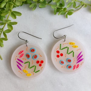 Petri Dish Earrings, Colorful Transluscent Biology and Science Earrings, Nerdy Teacher Earrings, Hypoallergenic Titanium Earrings