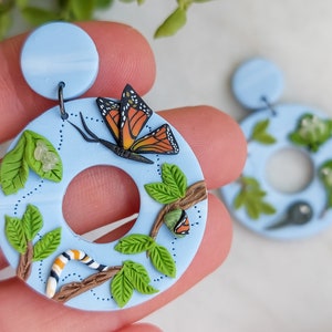 Metamorphosis Earrings | Monarch Butterfly and Frog Miniature Life Cycle Jewelry | Gift for Biologist, Nature Lover, Science Teacher image 3