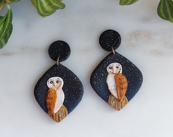 Barn Owl Earrings | Polymer Clay Bird Jewelry | Gift for Bird Watcher, Nature Lover, Teacher