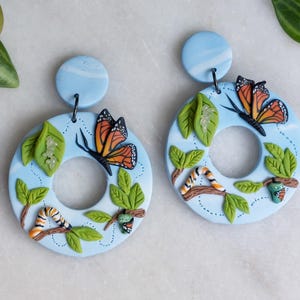 Metamorphosis Earrings | Monarch Butterfly and Frog Miniature Life Cycle Jewelry | Gift for Biologist, Nature Lover, Science Teacher Butterflies