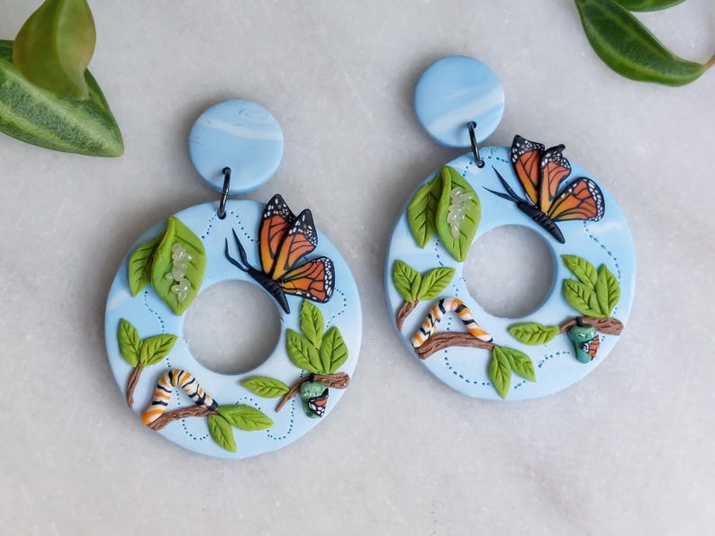 Metamorphosis Earrings | Monarch Butterfly and Frog Miniature Life Cycle Jewelry | Gift for Biologist, Nature Lover, Science Teacher Butterflies