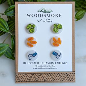 Microbe Stud Earrings Three Pack | Whimsical Colorful Biology Science Nerd Jewelry | Fun Gift for Microbiologist Scientist Teacher