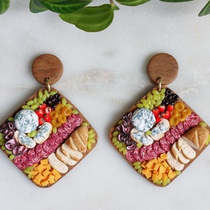 Charcuterie Board Earrings, Highly Realistic Miniature Food Jewelry, Hostess or Foodie Gift, Wearable Business Card for Charcuterie Business