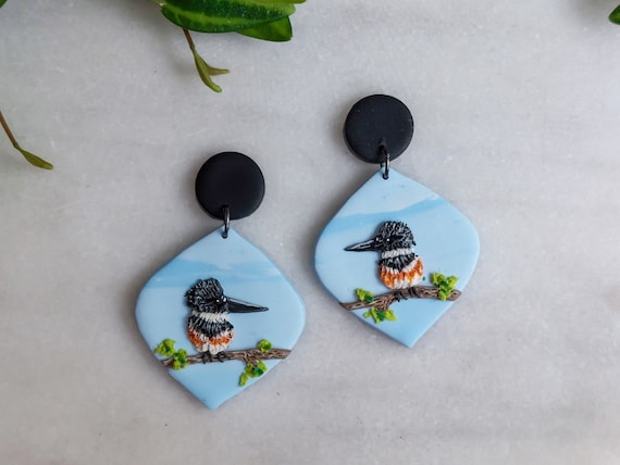 Belted Kingfisher Earrings | Handmade Jewelry for Bird Lovers | Hypoallergenic Titanium Earrings