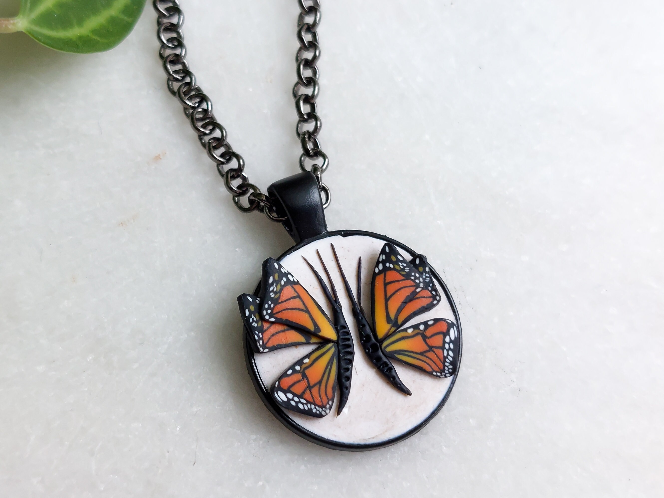 Monarch Butterfly Pendant Necklace Handmade Antique Butterfly