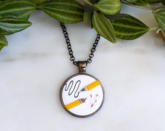 Pencil Drawing Pendant Necklace | Gift for School Teacher Writer Artist | Whimsical Pencil Doodle Jewelry