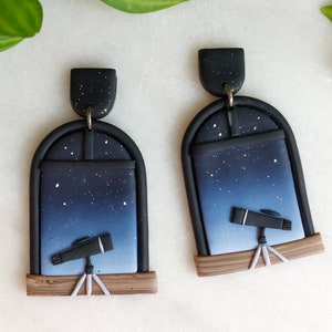 Telescope in the Window on a Starry Night Earrings | Stargazing Inspired Night Sky Jewelry | Gift for Space Lover, Astronomer and Dreamer