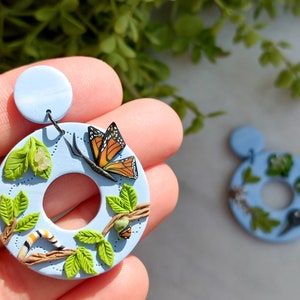 Metamorphosis Earrings | Monarch Butterfly and Frog Miniature Life Cycle Jewelry | Gift for Biologist, Nature Lover, Science Teacher image 8
