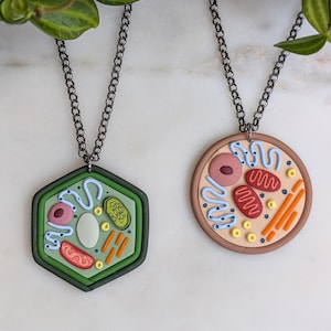 Plant and Animal Cell Pendant Necklace | Fun Biology and Science Teacher Jewelry | Nerdy Gift for Scientist or Biologist