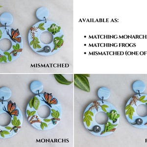 Metamorphosis Earrings | Monarch Butterfly and Frog Miniature Life Cycle Jewelry | Gift for Biologist, Nature Lover, Science Teacher image 2