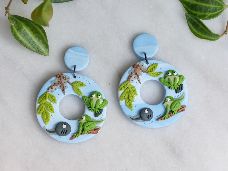 Metamorphosis Earrings | Monarch Butterfly and Frog Miniature Life Cycle Jewelry | Gift for Biologist, Nature Lover, Science Teacher Frogs
