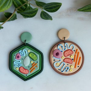 Plant and Animal Cell Earrings Mismatched Pair, Biology and Science Earrings, Nerdy Scientist or Teacher Earrings