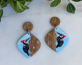 Pileated Woodpecker Earrings | Audubon Inspired Handmade Jewelry | Gift for Bird Watcher, Nature Lover, Ornithologist, Biologist, Child