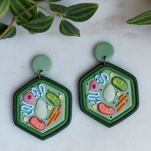 Plant Cell Earrings, Matching Pair | Hypoallergenic Polymer Clay Jewelry | Gift for Biologist, Teacher, Nerdy Scientist or Plant Lover