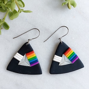 Rainbow Prism Earrings, Science Teacher Earrings Illustrating Refraction, Light and Shadow, Hypoallergenic Titanium Dangle Earrings