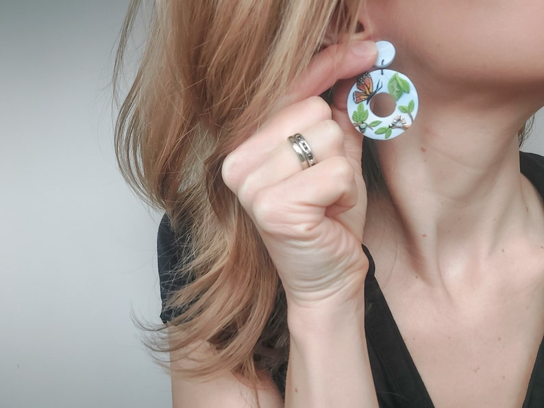 Metamorphosis Earrings | Monarch Butterfly and Frog Miniature Life Cycle Jewelry | Gift for Biologist, Nature Lover, Science Teacher image 6