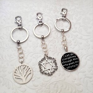 Silver KeyChains: I Can Do All Things, Tree of Life, Vintage Star of David Pendant. Silver Pendants. Heavy Duty. Jewish. Biblical Gift.