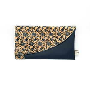 Schicke Make-up-Tasche aus Kunstleder und Korkblumenmuster/Handtasche/elegante Clutch/Tragetasche für Damen, Teenager, Mädchen