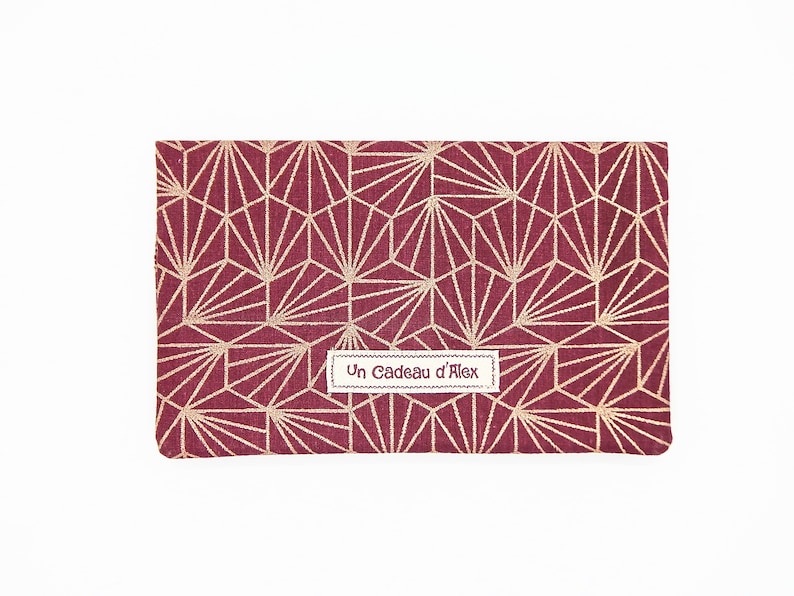 Japanese coated fabric chequebook case red wine and gold leesJapanese chequebook protector for high heel chequebookfor men women