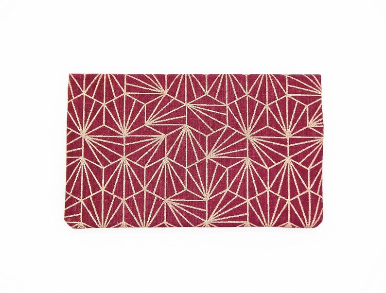 Japanese coated fabric chequebook case red wine and gold leesJapanese chequebook protector for high heel chequebookfor men women