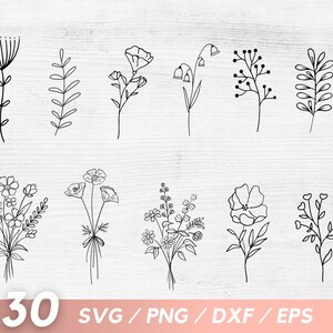 K&ouml;nnte beinhalten: Ein Satz von 10 Schwarzwei&szlig;-Linienzeichnungen von Blumen. Die Illustrationen umfassen verschiedene Blumen, Bl&auml;tter und Stiele. Die Illustrationen eignen sich perfekt f&uuml;r den Einsatz in digitalen Projekten wie Website-Design, Social-Media-Grafiken und druckbarem Kunst.