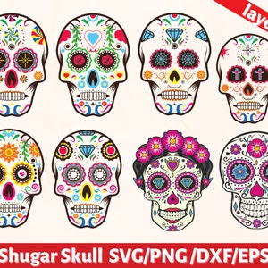 Sugar Skull svg Bundle, Floraler Schädel svg, Schädel svg, Schädel Vektor, Schädel geschichtet, mexikanischer Tag der Toten svg