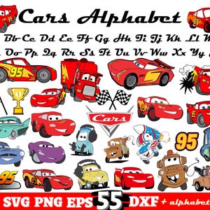 Bundle of 55 Cars SVG files and alphabet, Cars Cartoon svg png, Cut files for cricut, Clipart files, Instant Download