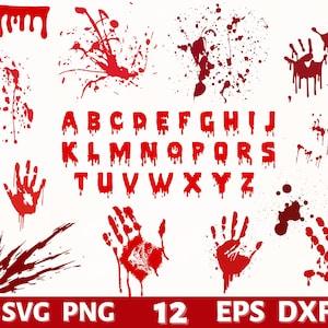 Blood Splatter svg, Bundle, Blood Splash, pdf, png, crime svg, paint splatter svg, paint splash svg, Blood TTF font, Blood alphabet