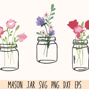 Mason Jar Flowers svg Bundle, Mason Jar svg, Mason Jar clipart, Mason Jar cricut, Flower svg, Botanical svg, Mason Jar cut file, Glass Jar