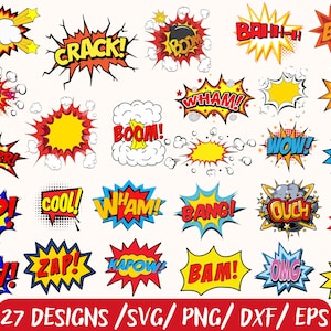 Bundle of 27 Comic Style Action Bubbles, Comic Cartoon Style, Birthday Bundle, Comic Balloon Bubble Art svg, Comic Book clipart