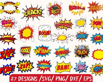 Bundle of 27 Comic Style Action Bubbles, Comic Cartoon Style, Birthday Bundle, Comic Balloon Bubble Art svg, Comic Book clipart