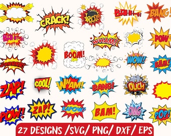 Bundle of 27 Comic Style Action Bubbles, Comic Cartoon Style, Birthday Bundle, Comic Balloon Bubble Art svg, Comic Book clipart