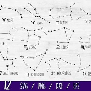 Constellation du zodiaque étoile SVG, lot de signes du zodiaque SVG, symboles du zodiaque SVG, constellation d'étoiles png