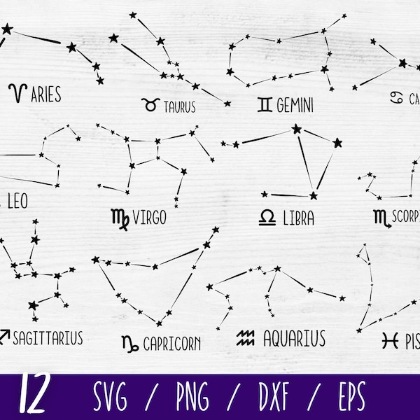 Star Zodiac constellation SVG, Zodiac Signs SVG bundle, Zodiac Symbols SVG, Star Constellation png