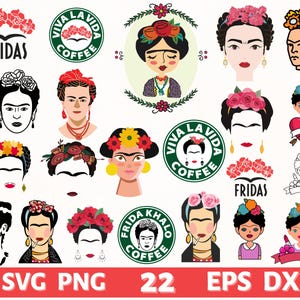Lot de 22 Frida Kahlo SVG, Frida Khalo Png, cadeau Frida Kahlo, Clipart Frida Kahlo, coupe Frida Kahlo, Frida Kahlo cricut