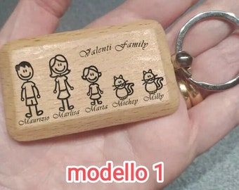 Portachiavi personalizzato famiglia, portachiavi in legno, regalo mamma, regalo papà, regalo marito, regalo festa del papà, regalo figli