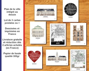 Viele Postkarten von Rennes, Karte von Rennes, Bretagne, Poster, Druck, Karte, Deko, Stadt