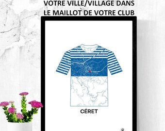 Personalized club and city poster, club jersey, city map, gift for men, gift for women, original, football, rugby, NBA basketball