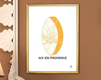 Affiche ville d'Aix-en-Provence, Carte d'Aix, Calisson, Provence, Affiche, Art, Print, Map, Impression, Deco, Ville