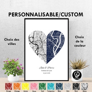 Poster personalizzato della città, mappa della città, biglietto d'auguri, regalo di San Valentino, coppia, matrimonio, Deco, Originale, unico