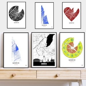 Cartel de Ginebra, Mapa de Ginebra, Cartel Jet d'Eau, Cartel del Reloj, Arte, Impresión, Mapa, Impresión, Deco, Ciudad, personalizado