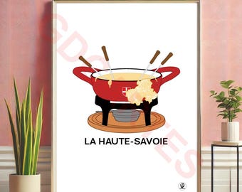 Haute-Savoie fondue poster, 74, cheese, Print, Map, Print, Deco, City, Gift
