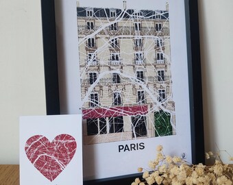 Poster of Paris, Haussmannian building, Haussmann, map of Paris, drawing